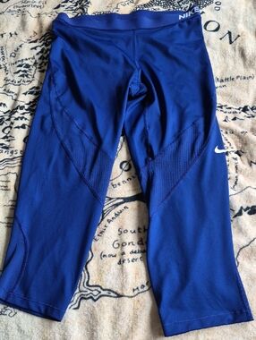 Nike Pro Size XL Blue Athletic Leggings Dri-Fit Stretchy Mesh Accents